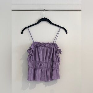 Lavender Tank Top Camisole Purple Pleated Ruffle Spaghetti Strap S M